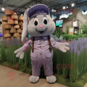 Lavender But mascot costume character dressed with a Cargo Shorts and Cummerbunds