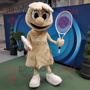 Beige Tennis Racket mascot costume character dressed with a Flare Jeans and Foot pads