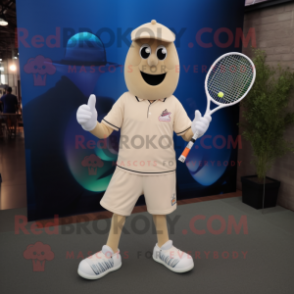 Beige Tennis Racket mascot costume character dressed with a Flare Jeans and Foot pads