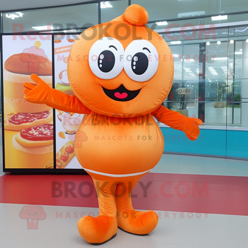 Orange Donut mascot costume character dressed with a Blouse and Gloves Orange Donut mascot costume character dressed with a Blouse and Gloves