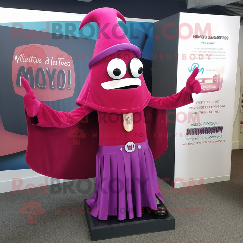 Magenta Ring Master mascot costume character dressed with a Skinny Jeans and Shawls