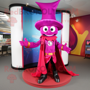 Magenta Ring Master mascot costume character dressed with a Skinny Jeans and Shawls