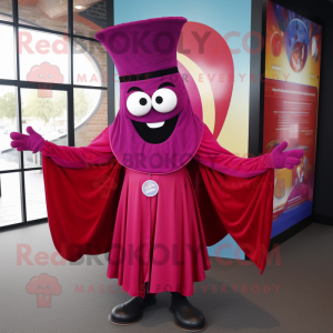 Magenta Ring Master mascot costume character dressed with a Skinny Jeans and Shawls