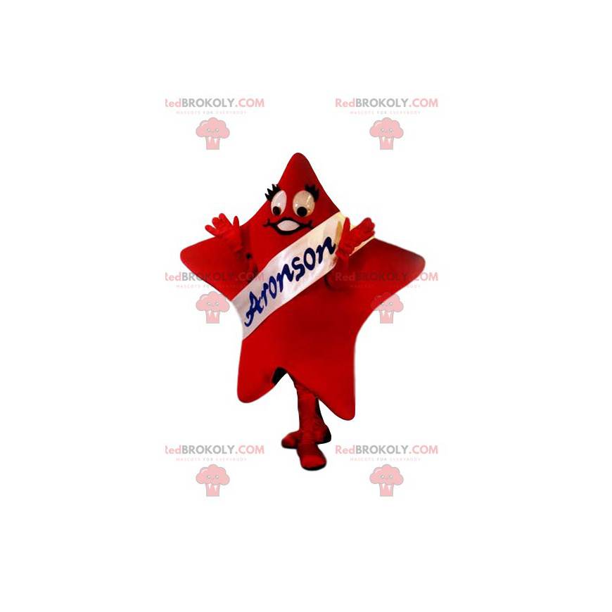 Röd stjärnmaskot med sin vita halsduk Aronson - Redbrokoly.com