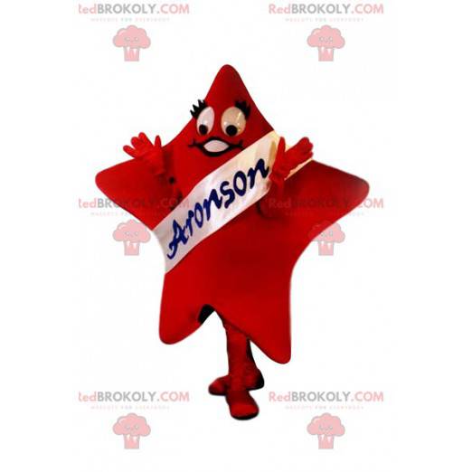 Mascotte stella rossa con la sua sciarpa bianca Aronson -