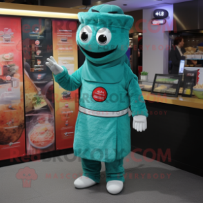 Teal Sushi mascot costume character dressed with a Trousers and Caps