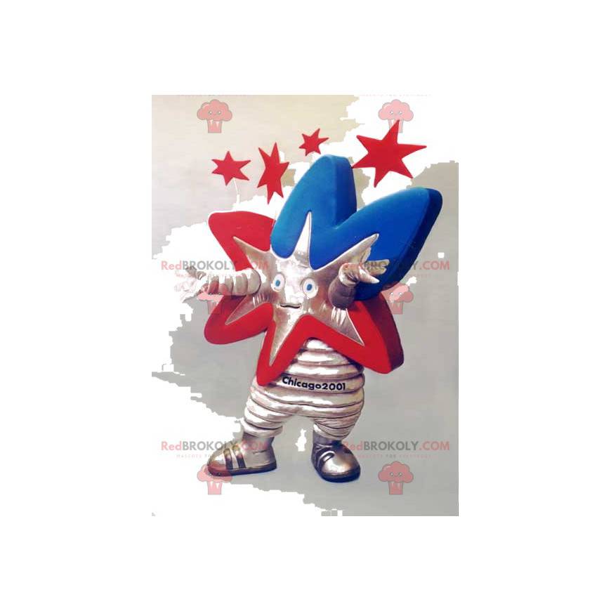 Mascota estrella roja, azul y plateada - Redbrokoly.com