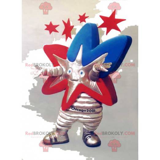 Mascote estrela vermelha, azul e prata - Redbrokoly.com