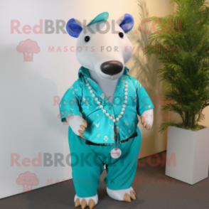 Cyan Tapir mascot costume character dressed with a Button-Up Shirt and Necklaces