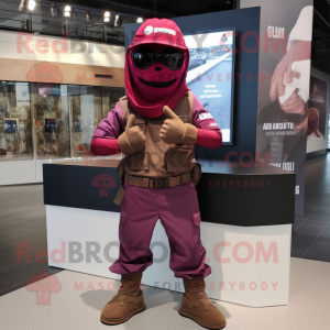 Maroon Sniper mascot costume character dressed with a Dress Shirt and Scarves