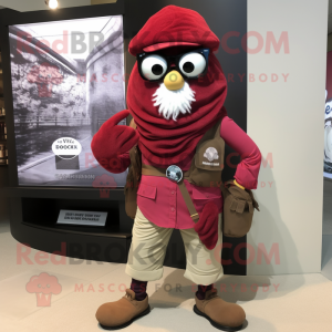 Maroon Sniper mascot costume character dressed with a Dress Shirt and Scarves