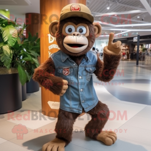 Brown Monkey mascot costume character dressed with a Jeans and Rings