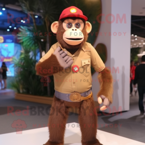 Brown Monkey mascot costume character dressed with a Jeans and Rings