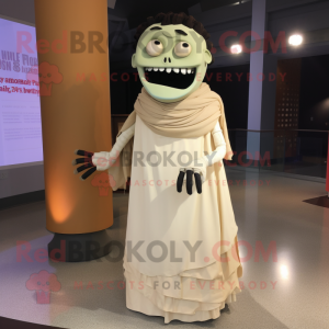 Tan Frankenstein mascot costume character dressed with a Wedding Dress and Shawls