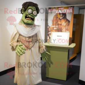 Tan Frankenstein mascot costume character dressed with a Wedding Dress and Shawls