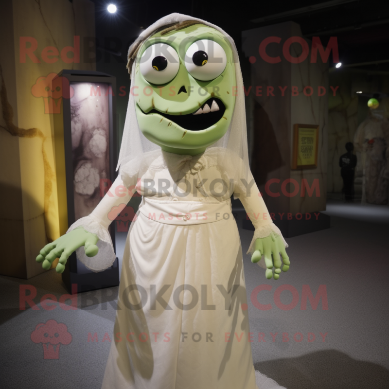 Tan Frankenstein mascot costume character dressed with a Wedding Dress and Shawls