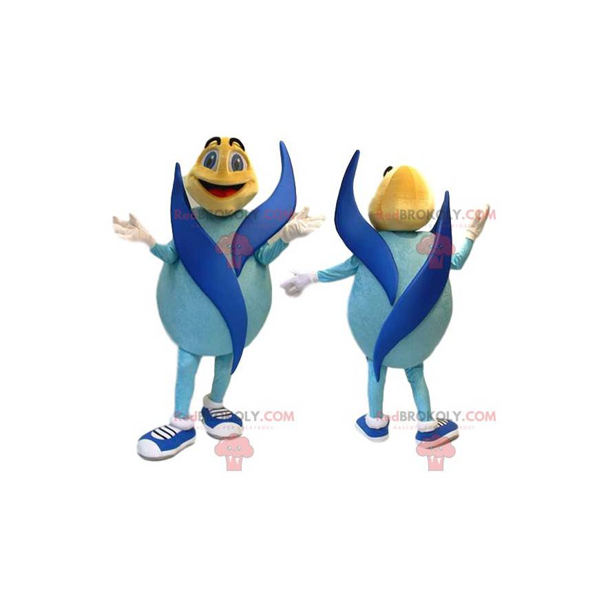 Blauwe sneeuwpopmascotte met zijn blauwe vinnen - Redbrokoly.com Blauwe sneeuwpopmascotte met zijn blauwe vinnen - Redbrokoly.com