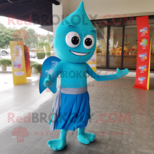 Cyan Pad Thai mascot costume character dressed with a Sheath Dress and Keychains