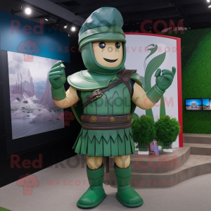 Forest Green Roman Soldier mascot costume character dressed with a Romper and Rings
