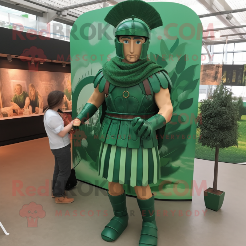 Forest Green Roman Soldier mascot costume character dressed with a Romper and Rings