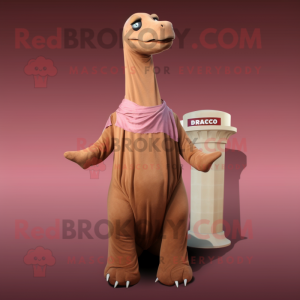 Brown Brachiosaurus mascot costume character dressed with a Cover-up and Scarf clips