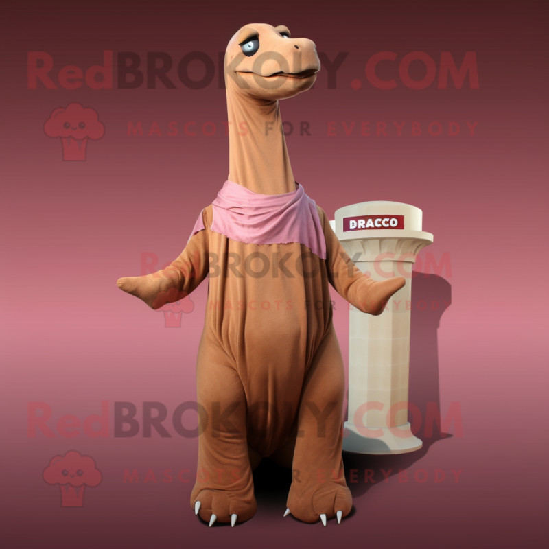 Brown Brachiosaurus mascot costume character dressed with a Cover-up and Scarf clips