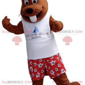 Mascotte bruine marmot in vakantie-outfit - Redbrokoly.com