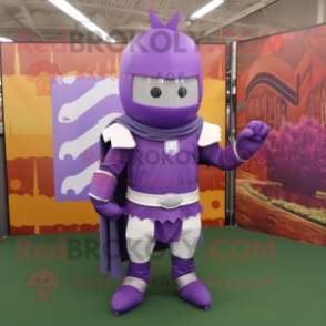 Purple Medieval Knight mascot costume character dressed with a Joggers and Scarf clips