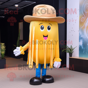 Gold Jellyfish mascot costume character dressed with a Bootcut Jeans and Hats