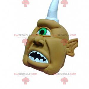Grymma kaki-cyclops maskot och hans vita horn - Redbrokoly.com