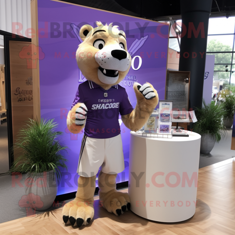 Lavender Smilodon mascot costume character dressed with a Polo Shirt and Pocket squares