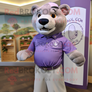 Lavender Smilodon mascot costume character dressed with a Polo Shirt and Pocket squares