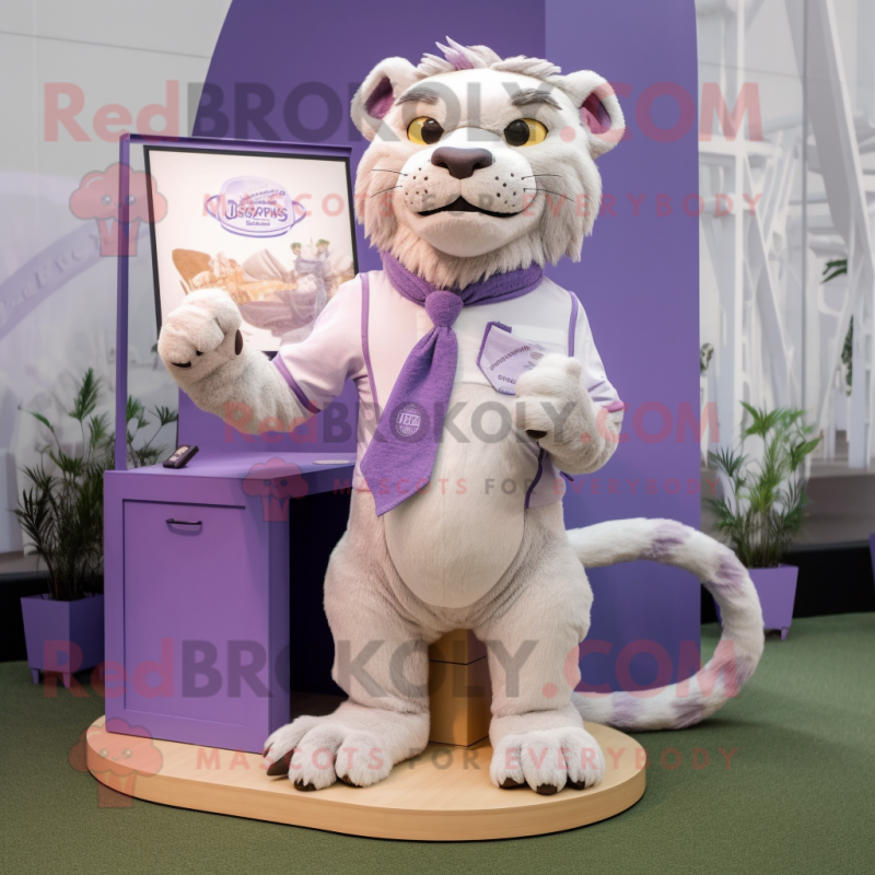 Lavender Smilodon mascot costume character dressed with a Polo Shirt and Pocket squares