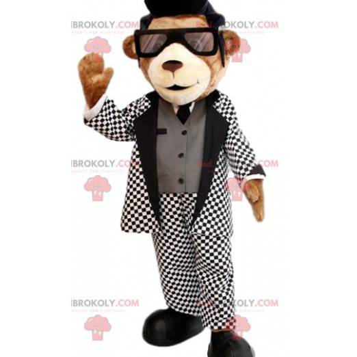 Bear mascotte met zijn rock'n'roll-outfit en bananenkapsel -