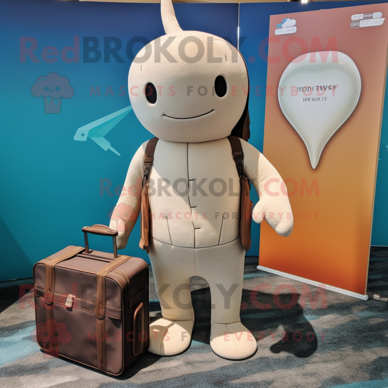Tan Narwhal mascot costume character dressed with a Playsuit and Briefcases Tan Narwhal mascot costume character dressed with a Playsuit and Briefcases
