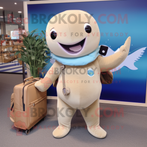 Tan Narwhal mascot costume character dressed with a Playsuit and Briefcases