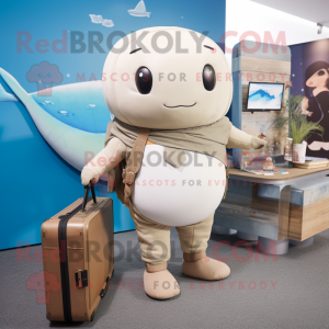 Tan Narwhal mascot costume character dressed with a Playsuit and Briefcases