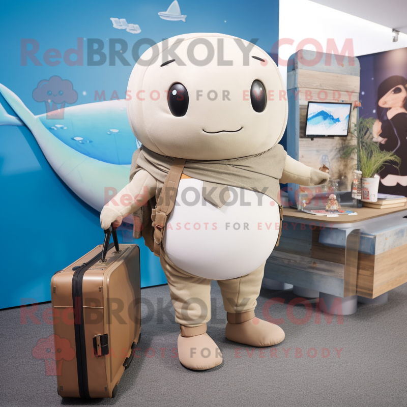 Tan Narwhal mascot costume character dressed with a Playsuit and Briefcases Tan Narwhal mascot costume character dressed with a Playsuit and Briefcases