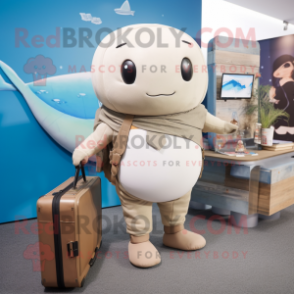 Tan Narwhal mascot costume character dressed with a Playsuit and Briefcases