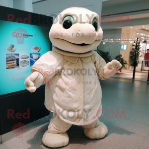 Cream Turtle mascot costume character dressed with a Cover-up and Keychains