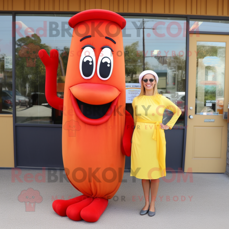 nan Hot Dog mascot costume character dressed with a Sheath Dress and Earrings
