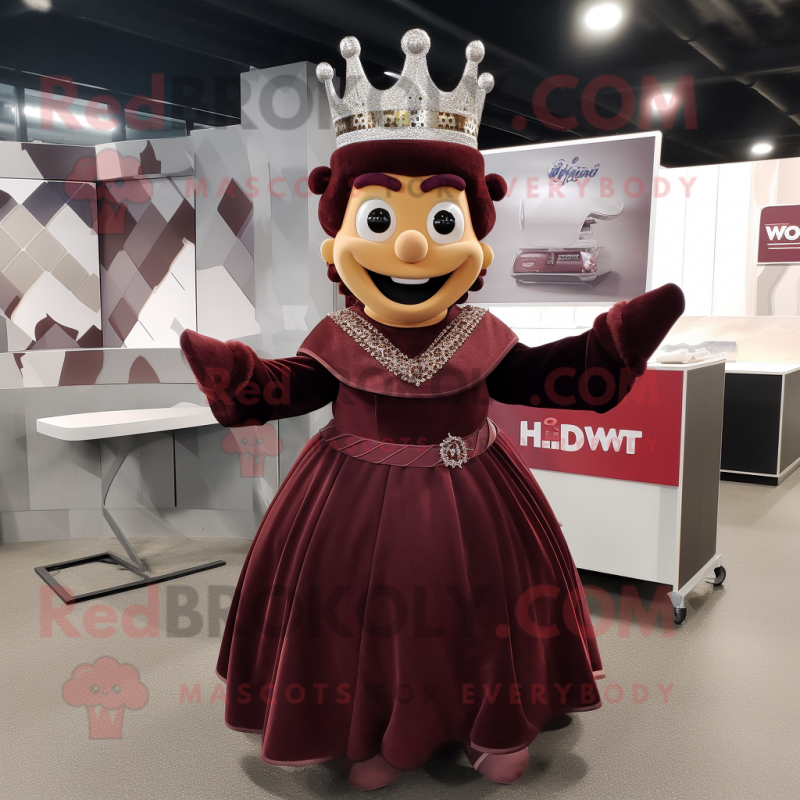 Maroon Queen mascot costume character dressed with a A-Line Dress and Belts Maroon Queen mascot costume character dressed with a A-Line Dress and Belts