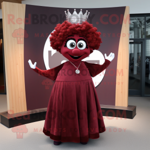 Maroon Queen mascot costume character dressed with a A-Line Dress and Belts