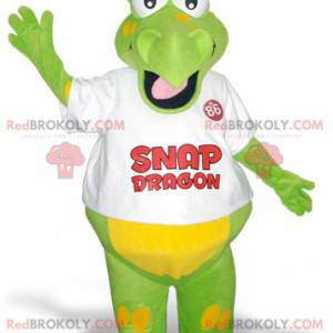 Funny and colorful green and yellow dragon mascot -