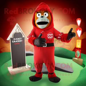 Red Graveyard mascot costume character dressed with a Board Shorts and Wraps