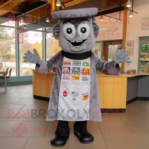 Gray Nachos mascot costume character dressed with a Dress Shirt and Mittens