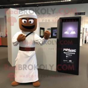 Brown Ninja mascot costume character dressed with a Wedding Dress and Watches