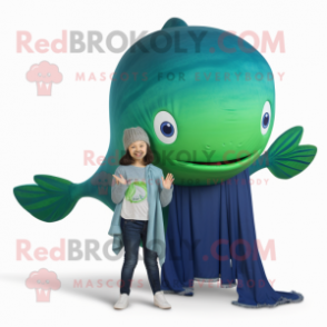 Forest Green Blue Whale mascot costume character dressed with a Jeggings and Shawls