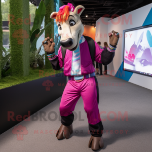 Magenta Okapi mascot costume character dressed with a Joggers and Headbands