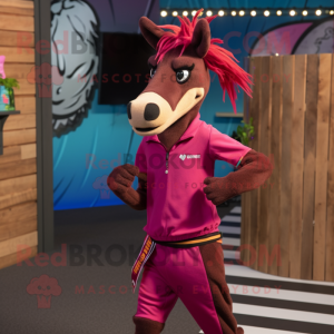 Magenta Okapi mascot costume character dressed with a Joggers and Headbands